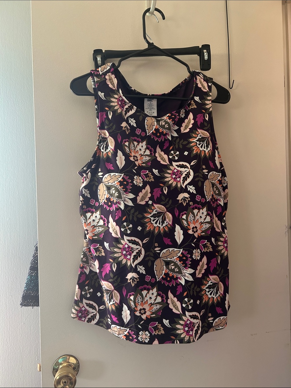 Lands' End Floral Swim Camisole — Black, Purple & Cream